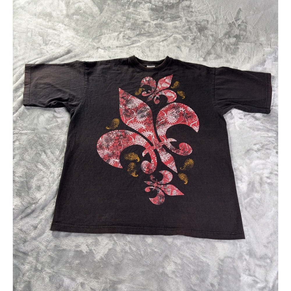 Oceanbay Artwear Fleur-De-Lis T-Shirt Mens 2XL Black Crew Neck Short Sleeve